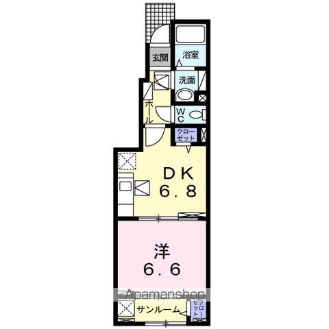 笹山ハイツさくら(1DK/1階)の間取り写真