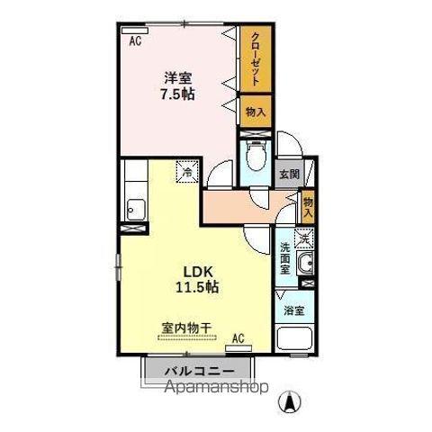 ドミール六条(1LDK/2階)の間取り写真