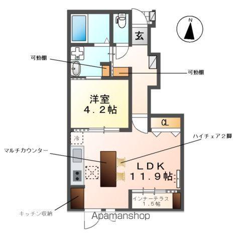 レヴメゾン神山四番館(1LDK/1階)の間取り写真