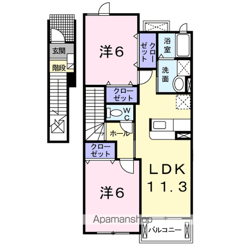 レーベンツォーネⅢ(2LDK/2階)の間取り写真
