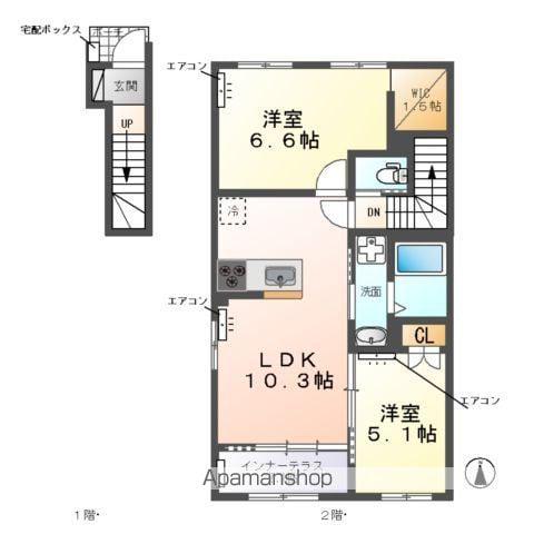 野田市七光台B棟アパート(2LDK/2階)の間取り写真