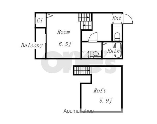 ハーモニーテラス楓(1K/2階)の間取り写真