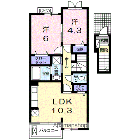 グリーン琥珀Ⅱ(2LDK/2階)の間取り写真
