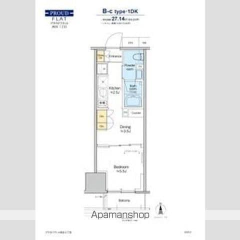 プラウドフラット四谷三丁目(1DK/4階)の間取り写真