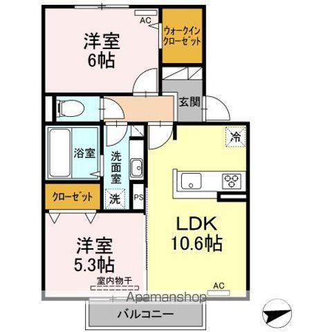 レチエV A棟(2LDK/2階)の間取り写真