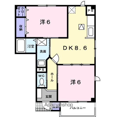 フロール(2DK/1階)の間取り写真