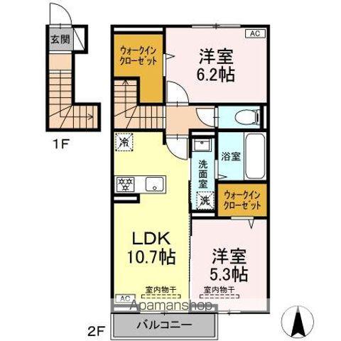 シエンヌ2(2LDK/2階)の間取り写真