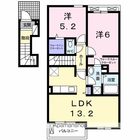 エルヴィータ B(2LDK/2階)の間取り写真