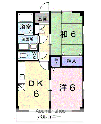 ソレイユ城山(2DK/2階)の間取り写真