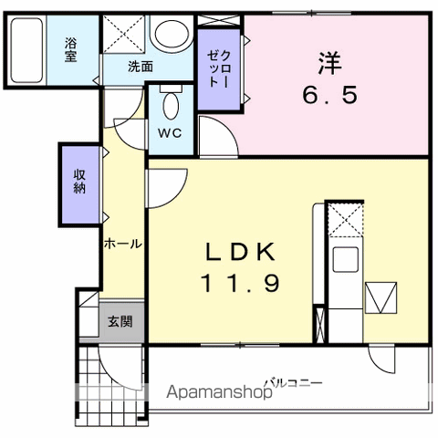 アルカンシェルB(1LDK/1階)の間取り写真