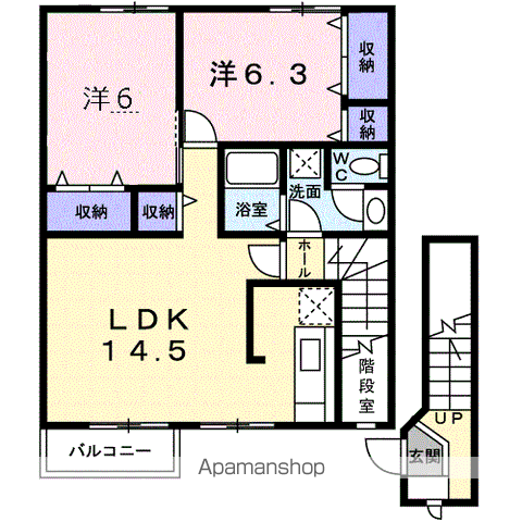 コートヤードB(2LDK/2階)の間取り写真