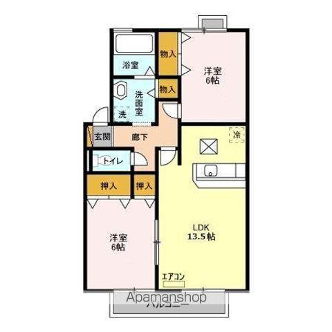 オーシャンヒルズE(2LDK/1階)の間取り写真