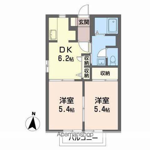 ランドマーク戸ノ内D(2DK/1階)の間取り写真