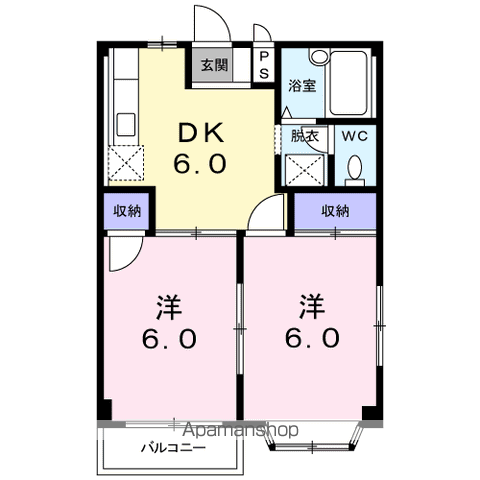 グレープタウン根津(2DK/1階)の間取り写真