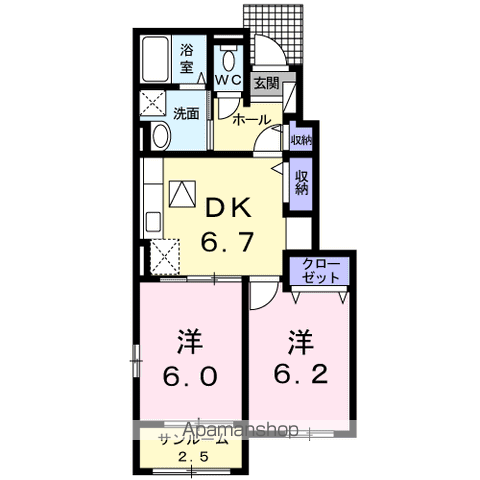 メゾン ド フランⅡ(2DK/1階)の間取り写真