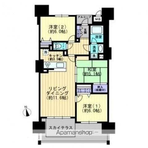 ロイヤルガーデン番町(3LDK/13階)の間取り写真