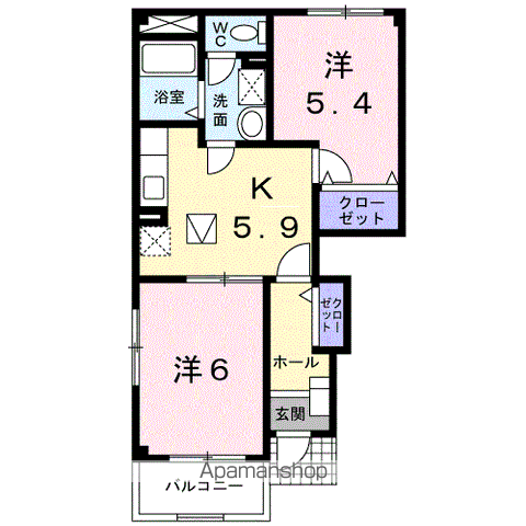ライラックⅠ(2K/1階)の間取り写真