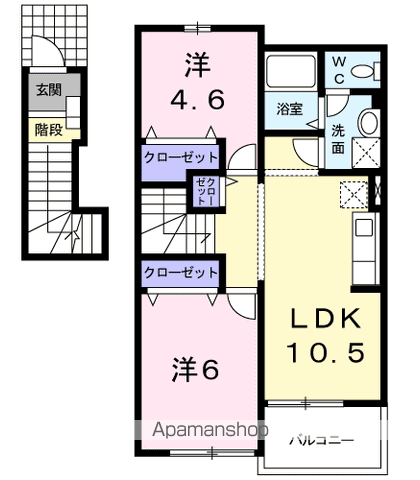 エスポワール吉田Ⅲ(2LDK/2階)の間取り写真