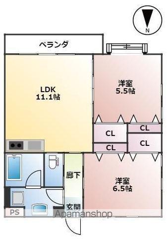 PUREHEARTS(2LDK/6階)の間取り写真