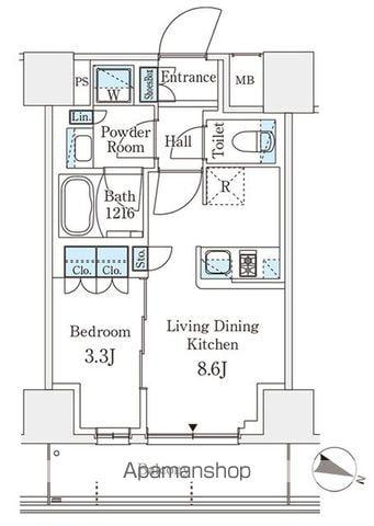 パークアクシス横浜阪東橋(1LDK/6階)の間取り写真