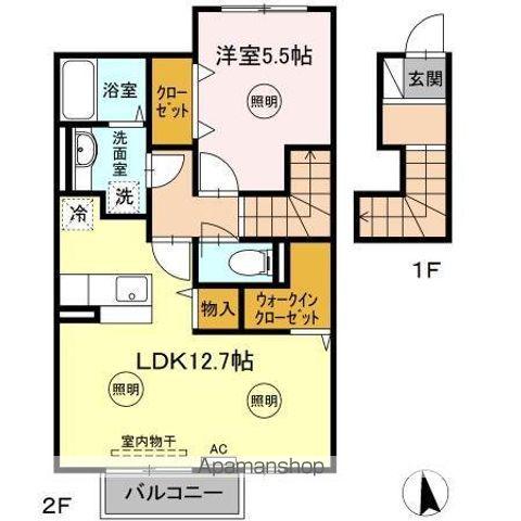 グランツ松島D(1LDK/2階)の間取り写真