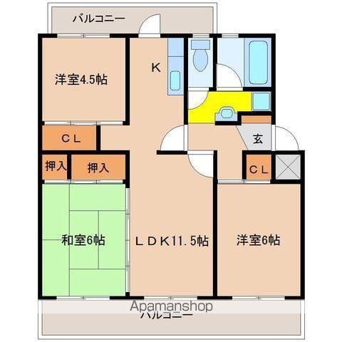 サルヴァトーレ祇園 3号棟(3LDK/2階)の間取り写真