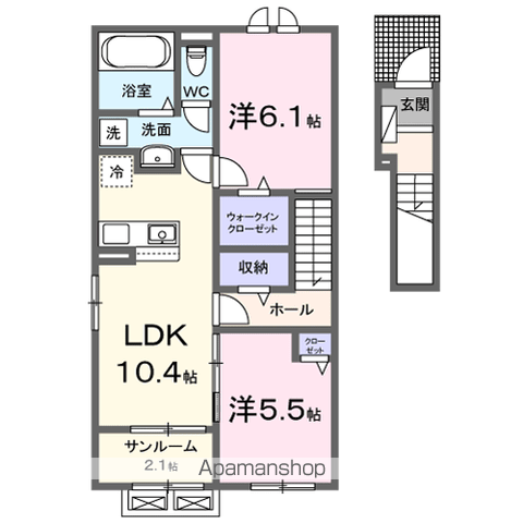 フォンテーヌⅢ B(2LDK/2階)の間取り写真