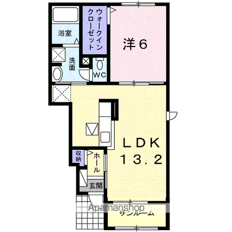 パールリバー アイランド2号館(1LDK/1階)の間取り写真