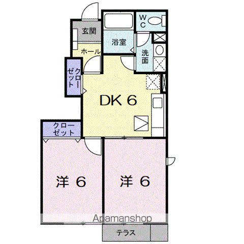 日豊本線 柳ケ浦駅 バス乗車時間:10分 下法鏡寺バス停で下車 徒歩12分 2階建 築23年(2DK/1階)の間取り写真