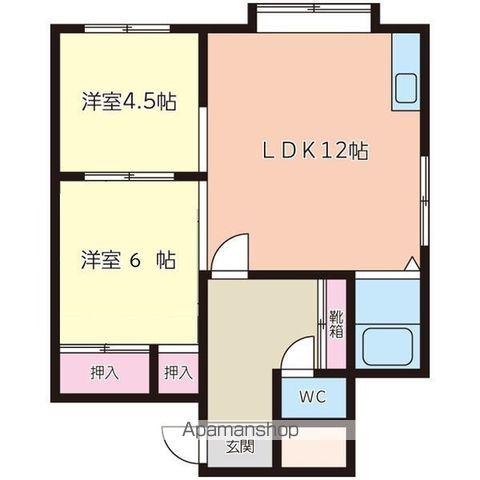 カーサ・デ・ビエント(2LDK/2階)の間取り写真