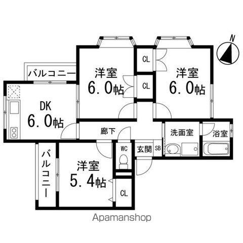 セトルタウンⅠ番館(3DK/2階)の間取り写真