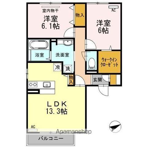 サン・ブランドール(2LDK/2階)の間取り写真