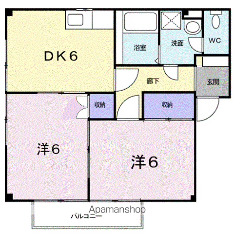 サニーハウスA(2DK/2階)の間取り写真