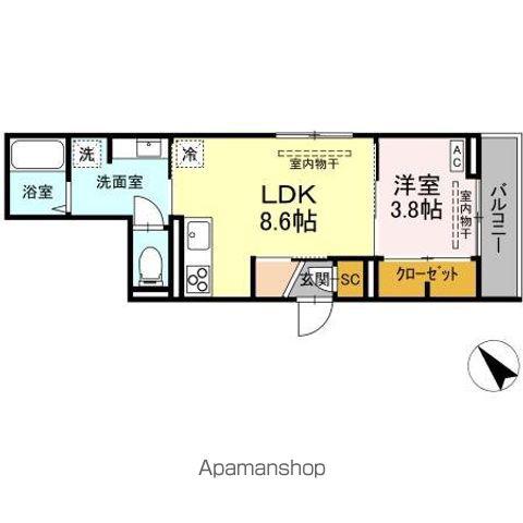DーROOM若宮(1LDK/3階)の間取り写真