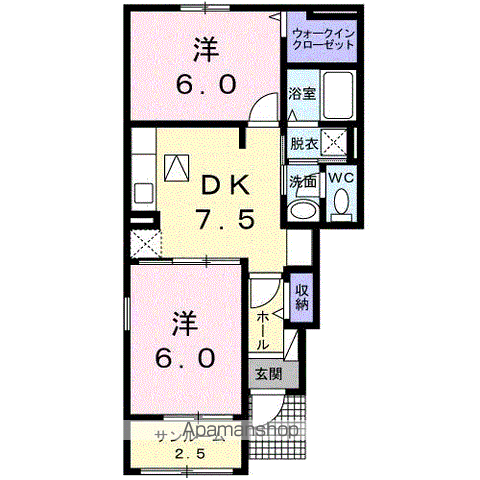 プラシードM・RⅡ(2DK/1階)の間取り写真