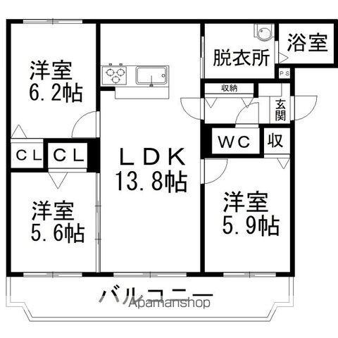 サンクレール常盤(3LDK/3階)の間取り写真