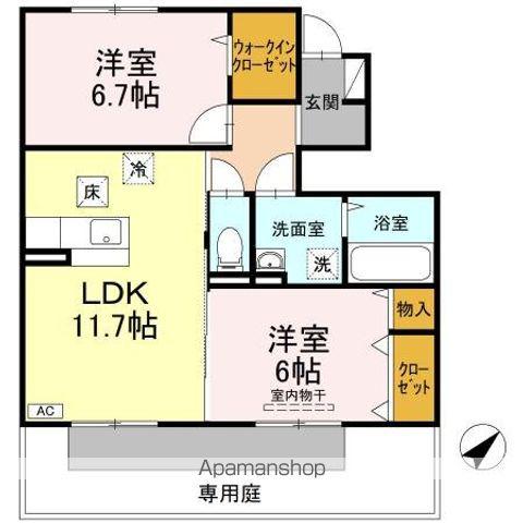 トワ・ヴェールA棟(2LDK/1階)の間取り写真