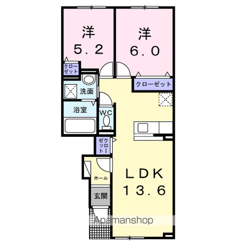 ヴィラ・サルターレ(2LDK/1階)の間取り写真