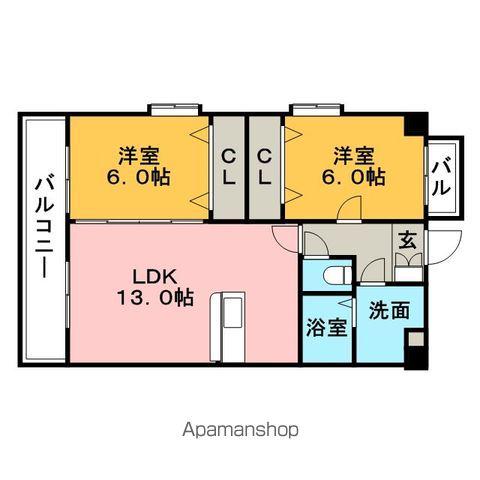 ドミール・パレス櫛原(2LDK/4階)の間取り写真