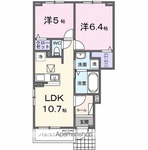 ヒナタ・アサヒノⅡ(2LDK/1階)の間取り写真