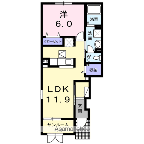 シュエットⅠ(1LDK/1階)の間取り写真