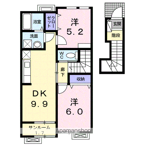 ベルソレイユⅢ(2DK/2階)の間取り写真
