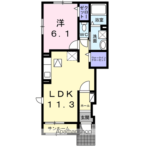 ウエストERLYGARDENⅠ(1LDK/1階)の間取り写真