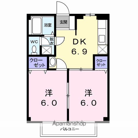サンハイツひまわりA(2DK/2階)の間取り写真