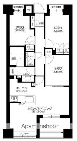 グランスイート神楽坂ピアースノースヒルズ(3LDK/3階)の間取り写真