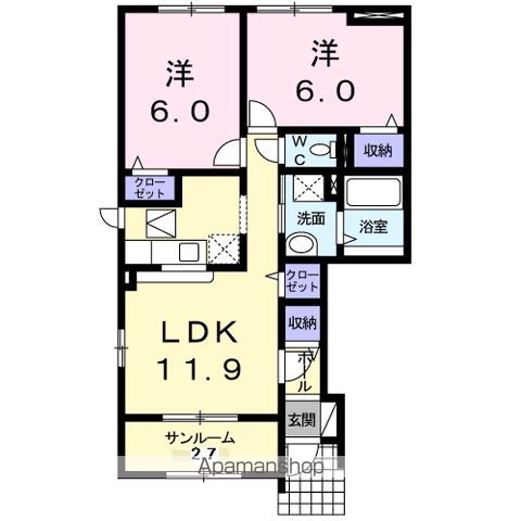 ユーフォリアⅠ(2LDK/1階)の間取り写真