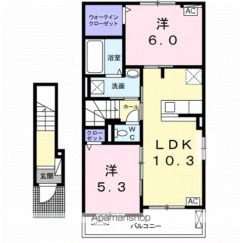 アート ハラン Ⅰ(2LDK/2階)の間取り写真