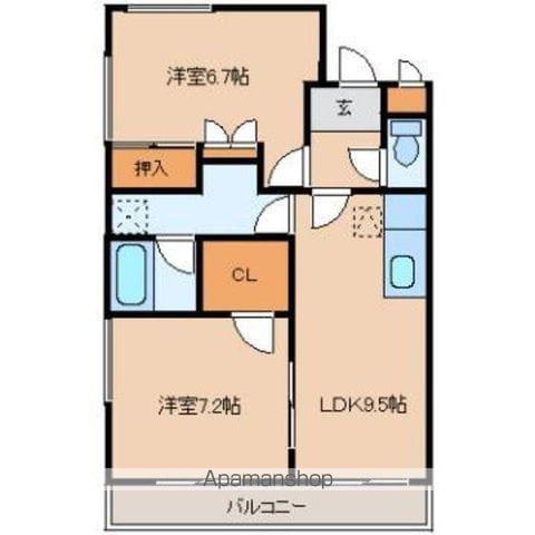 ヴィラージュ橘(2LDK/2階)の間取り写真