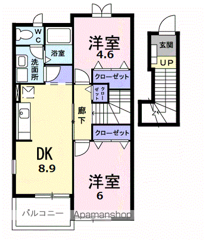 ジョイフルハイム(2DK/2階)の間取り写真