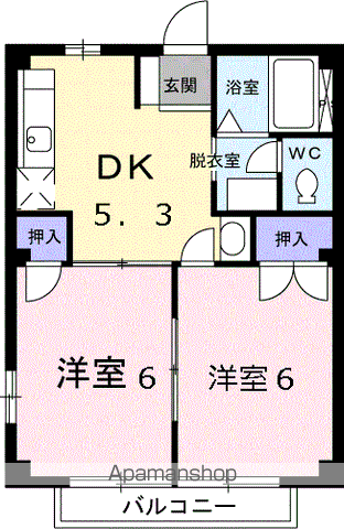 シュープ三条(2K/1階)の間取り写真
